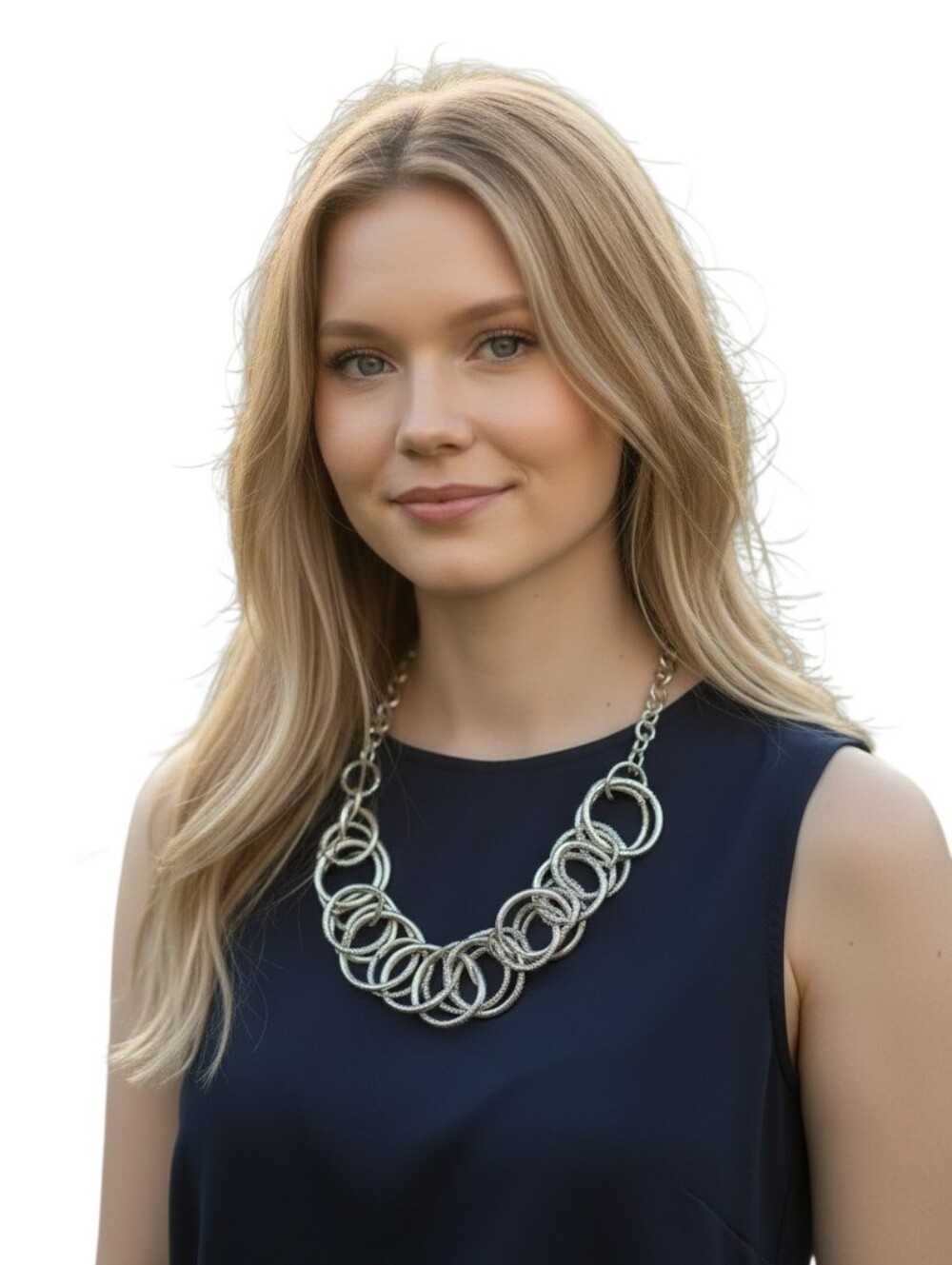 NEW SILVER GEOMETRIC INTERLOCKING CIRCLE LINK STATEMENT NECKLACE 18"